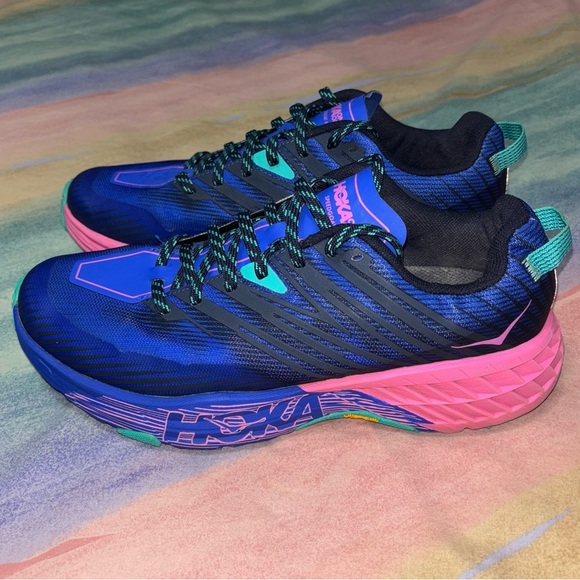 Hoka One Womens Speedgoat 4 Trail Running Shoes Size 10.5 Blue Pink 1106527 - Picture 2 of 11